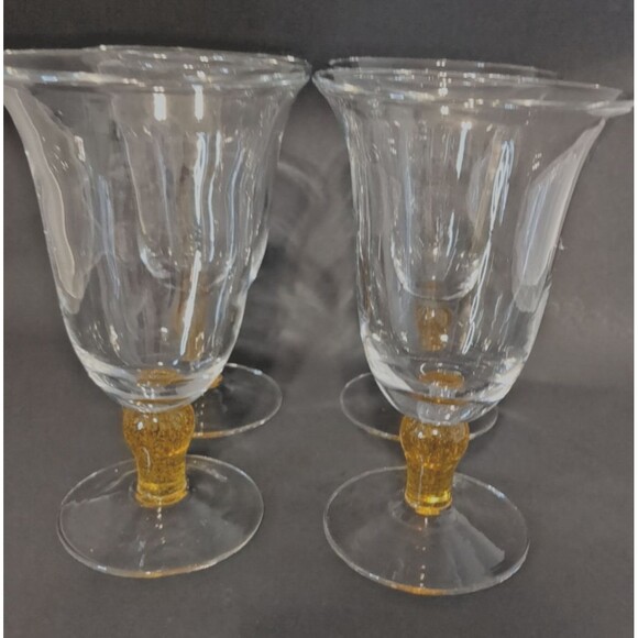 4  Vintage Hand Blown Wine w/Yellow  Bubble Glass Stem  7.5” Tall X 4.5”Wide - Picture 3 of 15